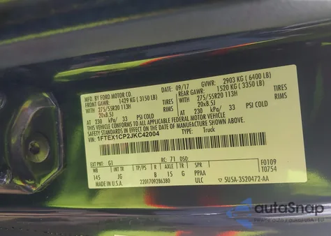 2018 Ford F-150 Xl из США, поврежденный, VIN 1FTEX1CP2JKC42004